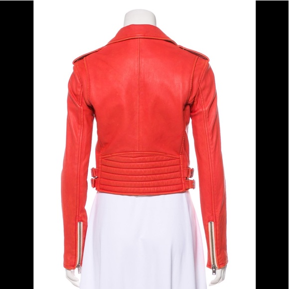IRO Zefir Leather Biker Moto Jacket 38 Red Orange Coral - Picture 8 of 8